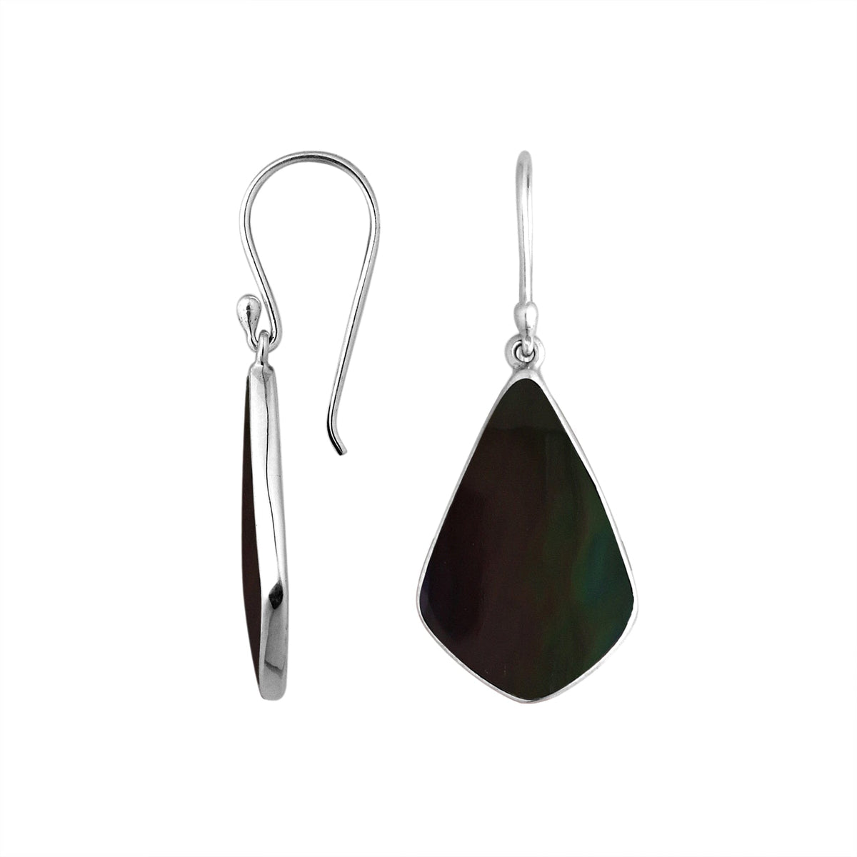 AE-6246-SHB Sterling Silver Fancy Shape Earring With Black Shell Jewelry Bali Designs Inc 
