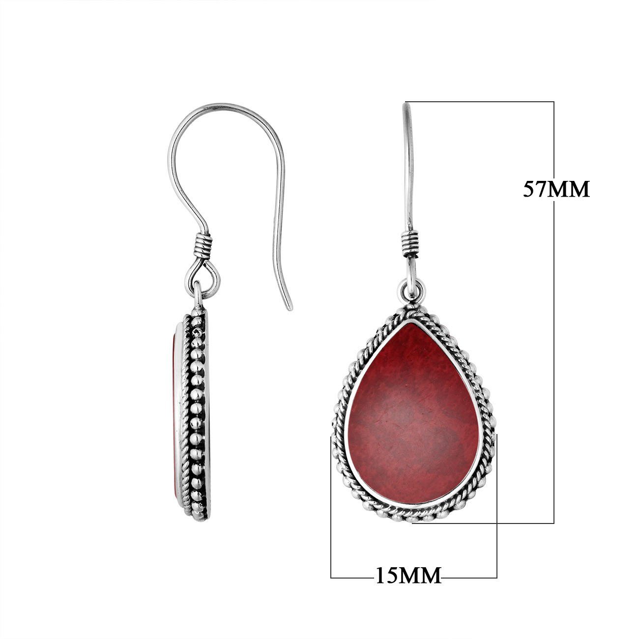 AE-6251-CR Sterling Silver Hand Crafted Pear Shape Earring With Coral Jewelry Bali Designs Inc 