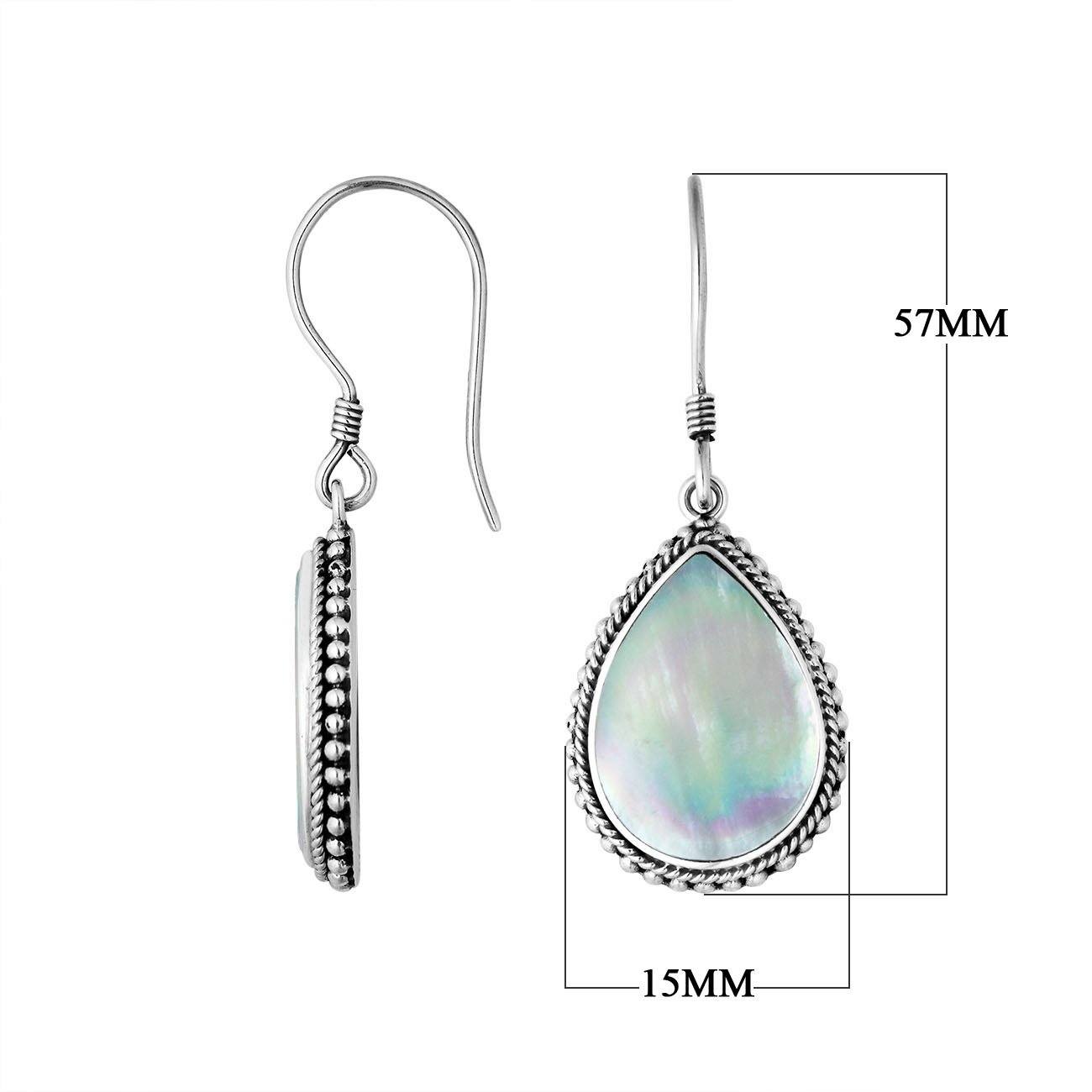 AE-6251-MOP Sterling Silver Hand Crafted Pear Shape Earring With Mother Of Pearl Jewelry Bali Designs Inc 