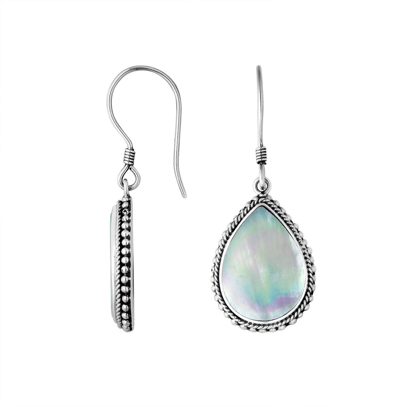 AE-6251-MOP Sterling Silver Hand Crafted Pear Shape Earring With Mother Of Pearl Jewelry Bali Designs Inc 