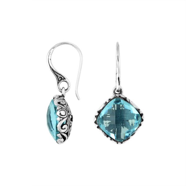 AE-6256-BT Sterling Silver Earring With Blue Topaz Q. Jewelry Bali Designs Inc 