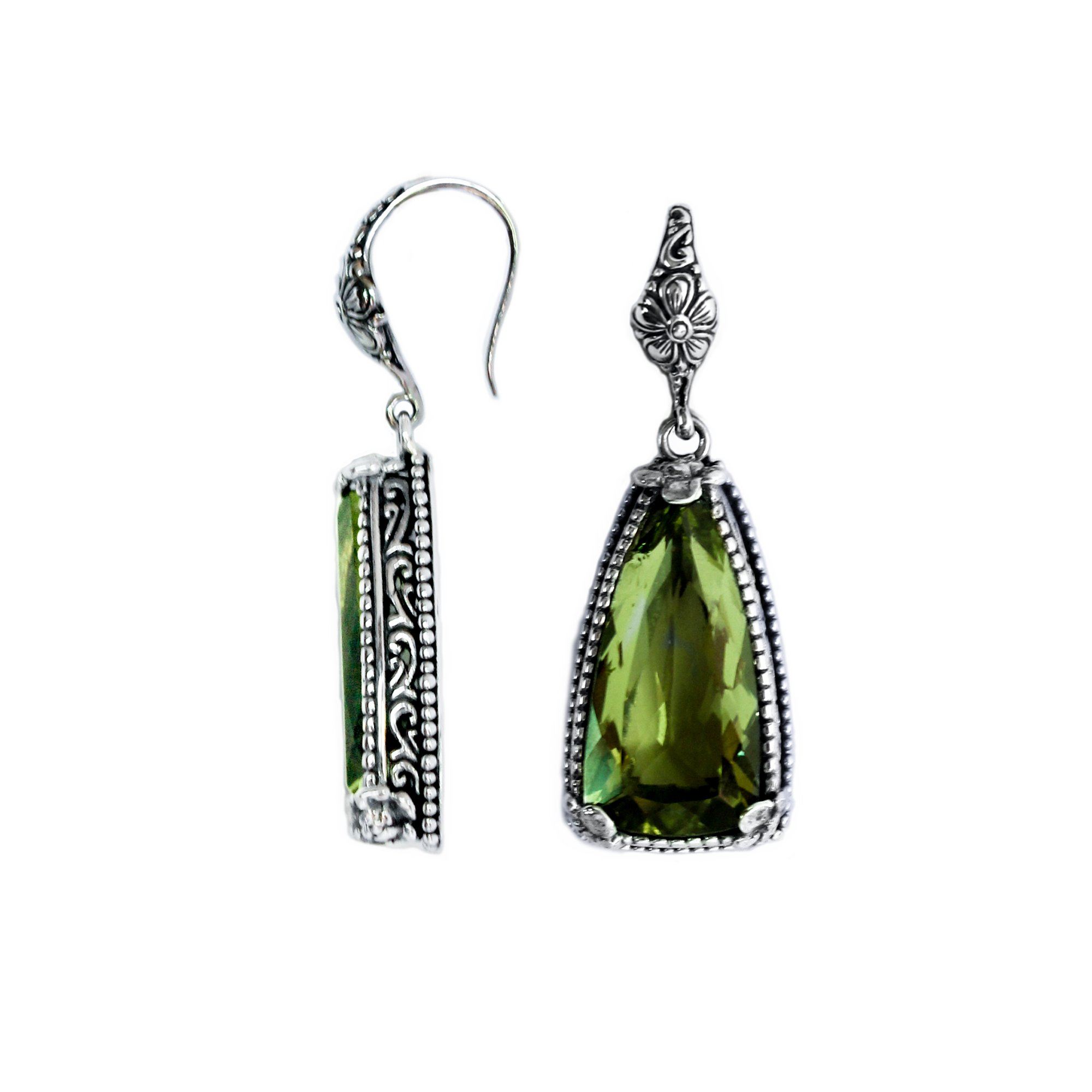 AE-6261-GAM Sterling Silver Earring With Green Amethyst Q. Jewelry Bali Designs Inc 