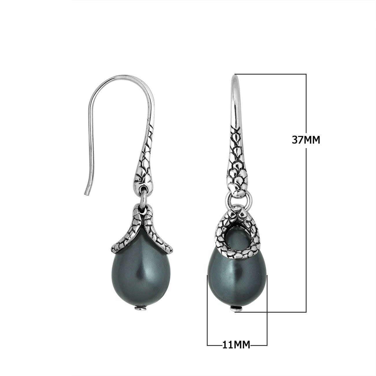 AE-6262-PEG Sterling Silver Pear Shape Earring With Gray Pearl Jewelry Bali Designs Inc 