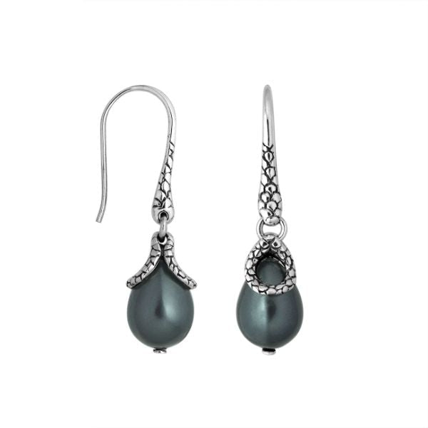 AE-6262-PEG Sterling Silver Pear Shape Earring With Gray Pearl Jewelry Bali Designs Inc 
