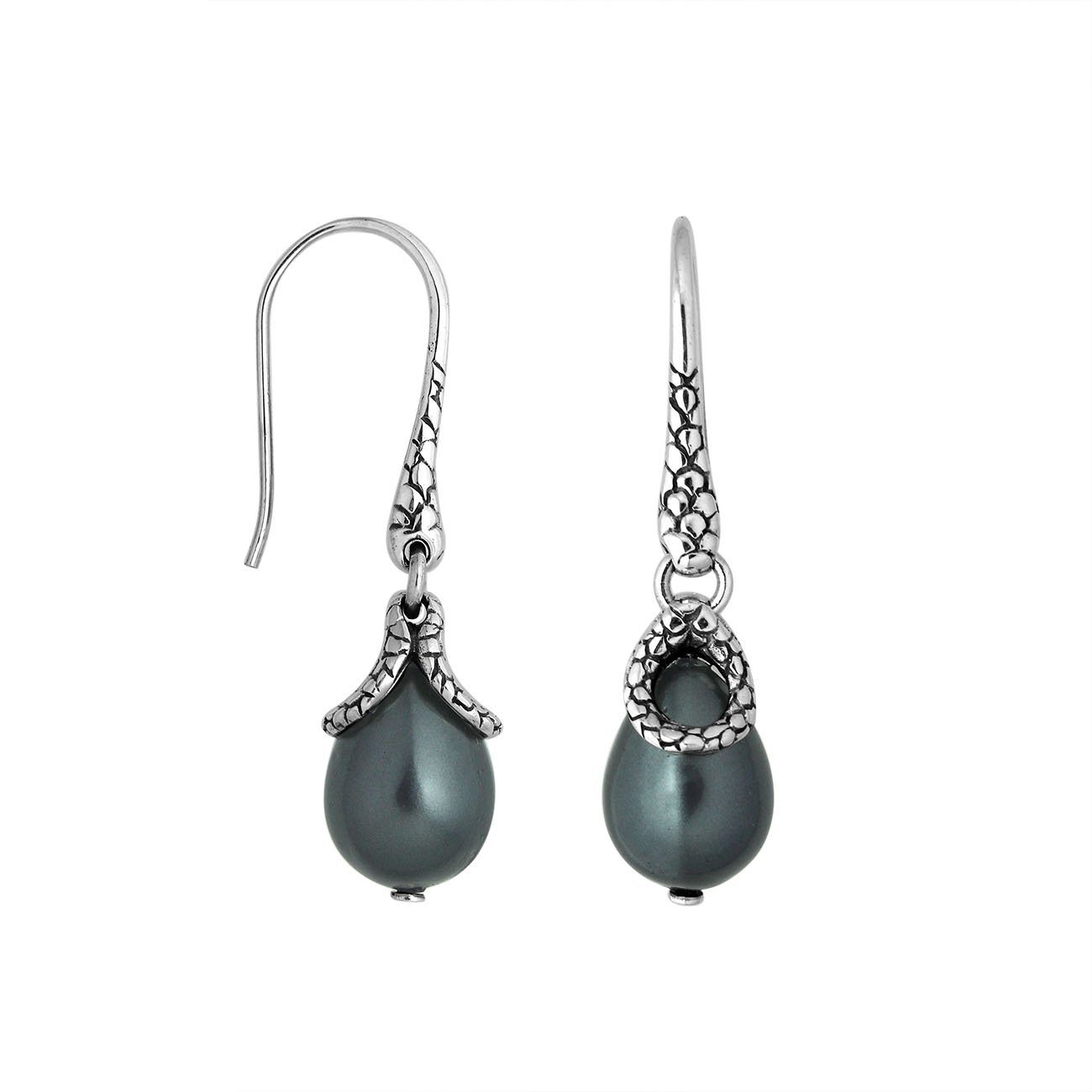 AE-6262-PEG Sterling Silver Pear Shape Earring With Gray Pearl Jewelry Bali Designs Inc 