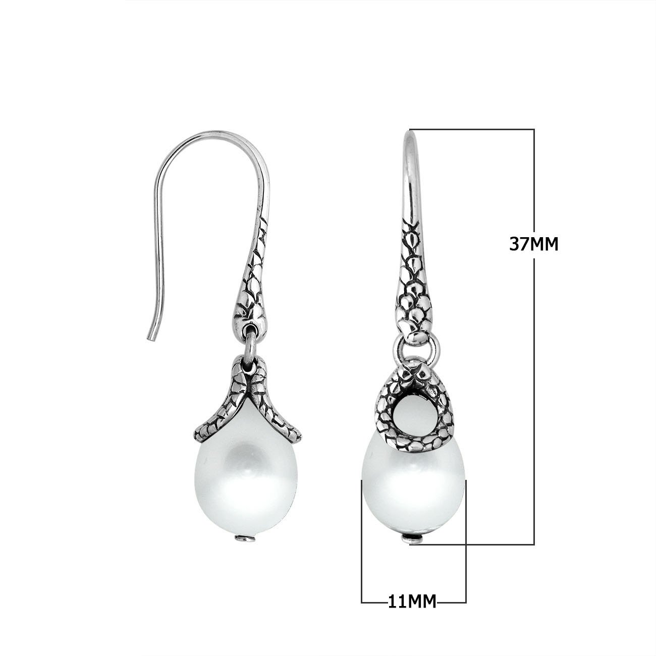 AE-6262-PEW Sterling Silver Pear Shape Earring With White Pearl Jewelry Bali Designs Inc 