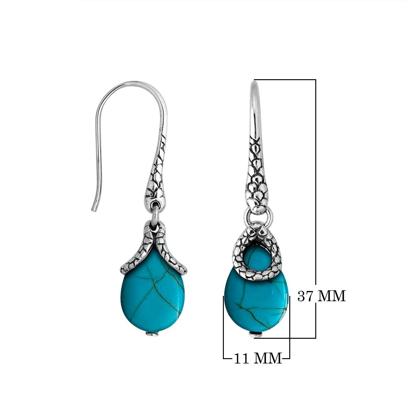 AE-6262-TQ Sterling Silver Pear Shape Earring With Turquoise Jewelry Bali Designs Inc 