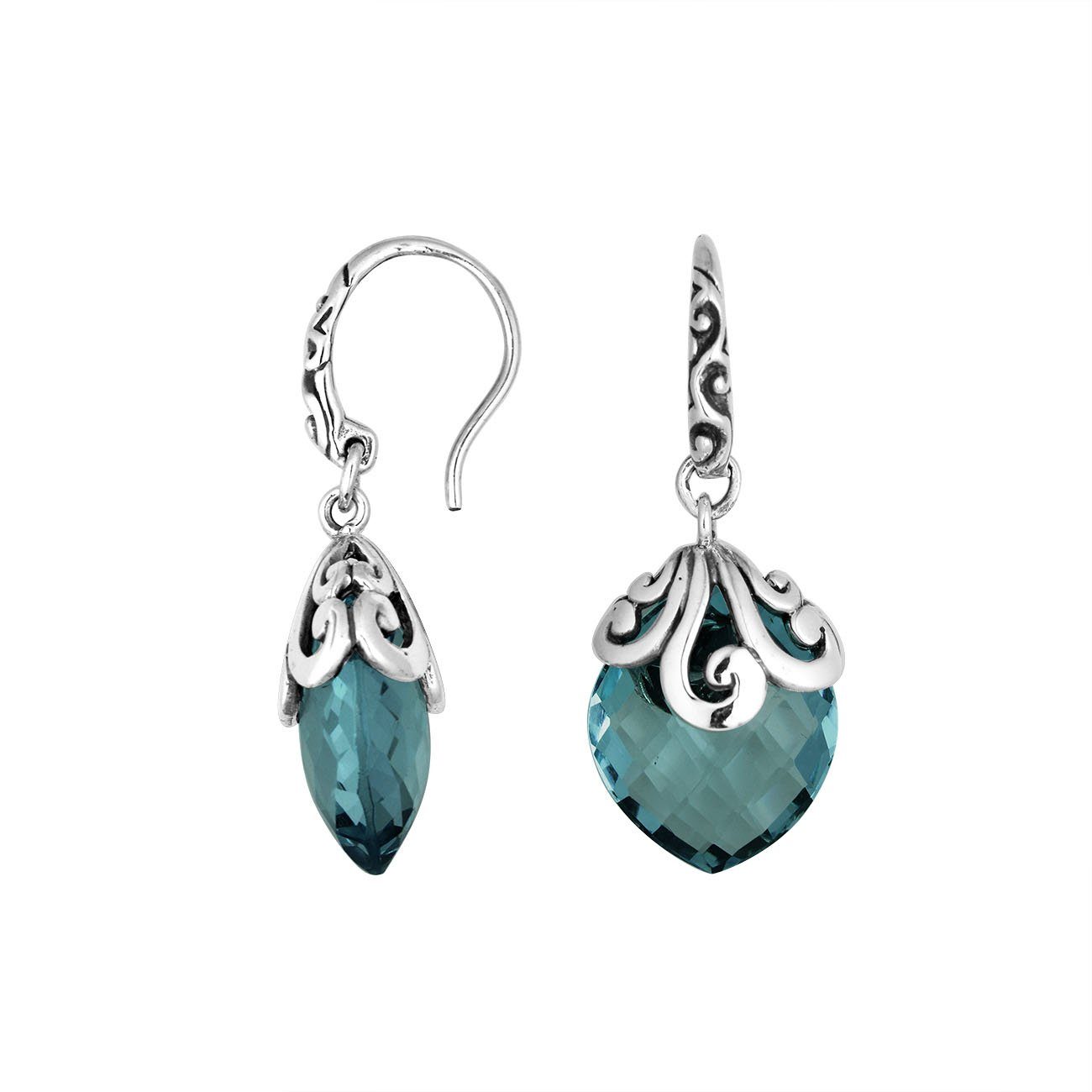 AE-6264-LBT Sterling Silver Earring With London Blue Topaz Q. Jewelry Bali Designs Inc 