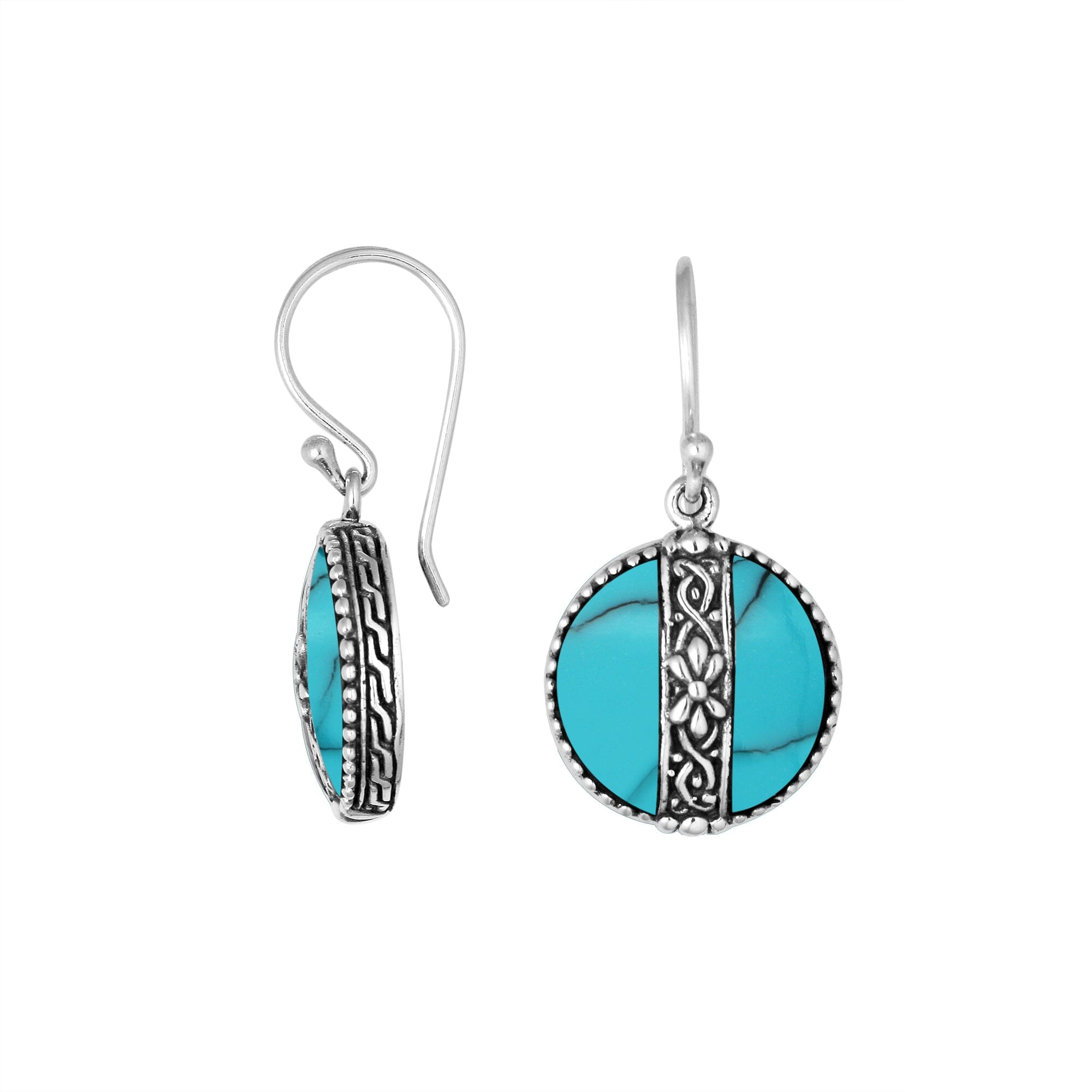 AE-6265-TQ Sterling Silver Earring With Turquoise Shell Jewelry Bali Designs Inc 