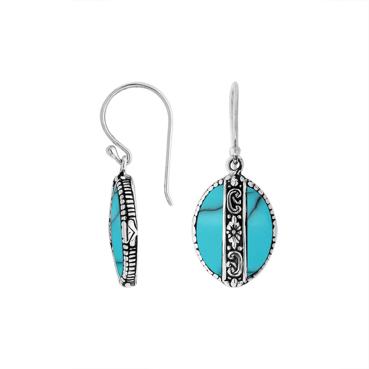 AE-6266-TQ Sterling Silver Earring With Turquoise Shell Jewelry Bali Designs Inc 