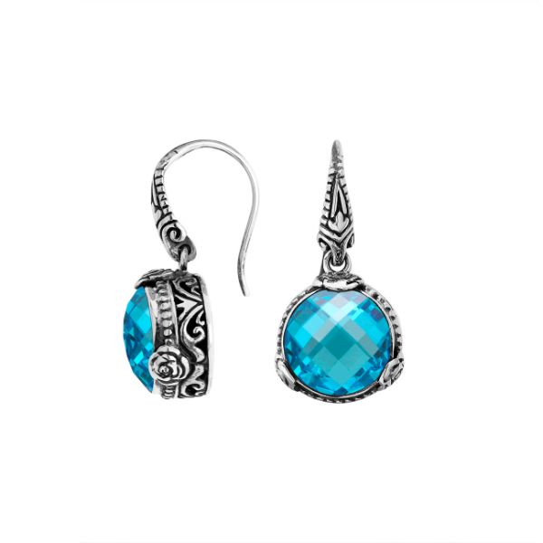 AE-6278-BT Sterling Silver Earring With Blue Topaz Q. Jewelry Bali Designs Inc 