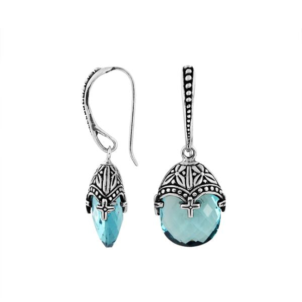 AE-6284-BT Sterling Silver Earring With Blue Topaz Q. Jewelry Bali Designs Inc 