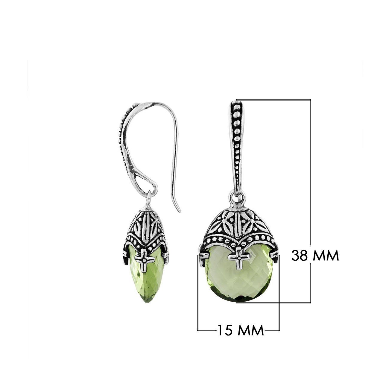 AE-6284-GAM Sterling Silver Earring With Green Amethyst Q. Jewelry Bali Designs Inc 