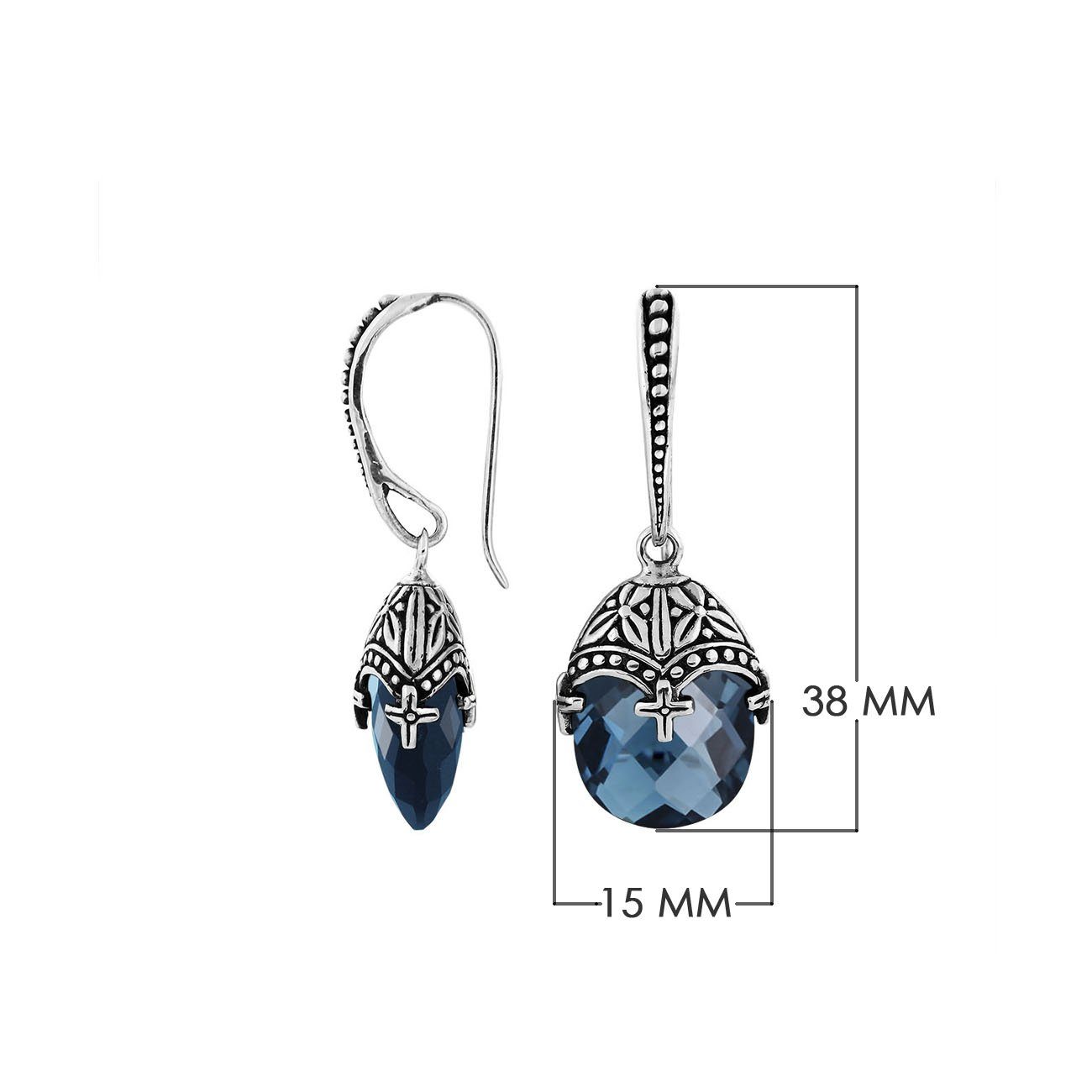 AE-6284-LBT Sterling Silver Earring With London Blue Topaz Q. Jewelry Bali Designs Inc 