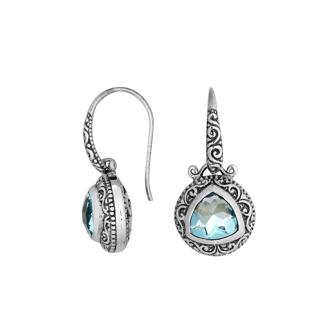 AE-6290-BT Sterling Silver Earring With Blue Topaz Q. Jewelry Bali Designs Inc 
