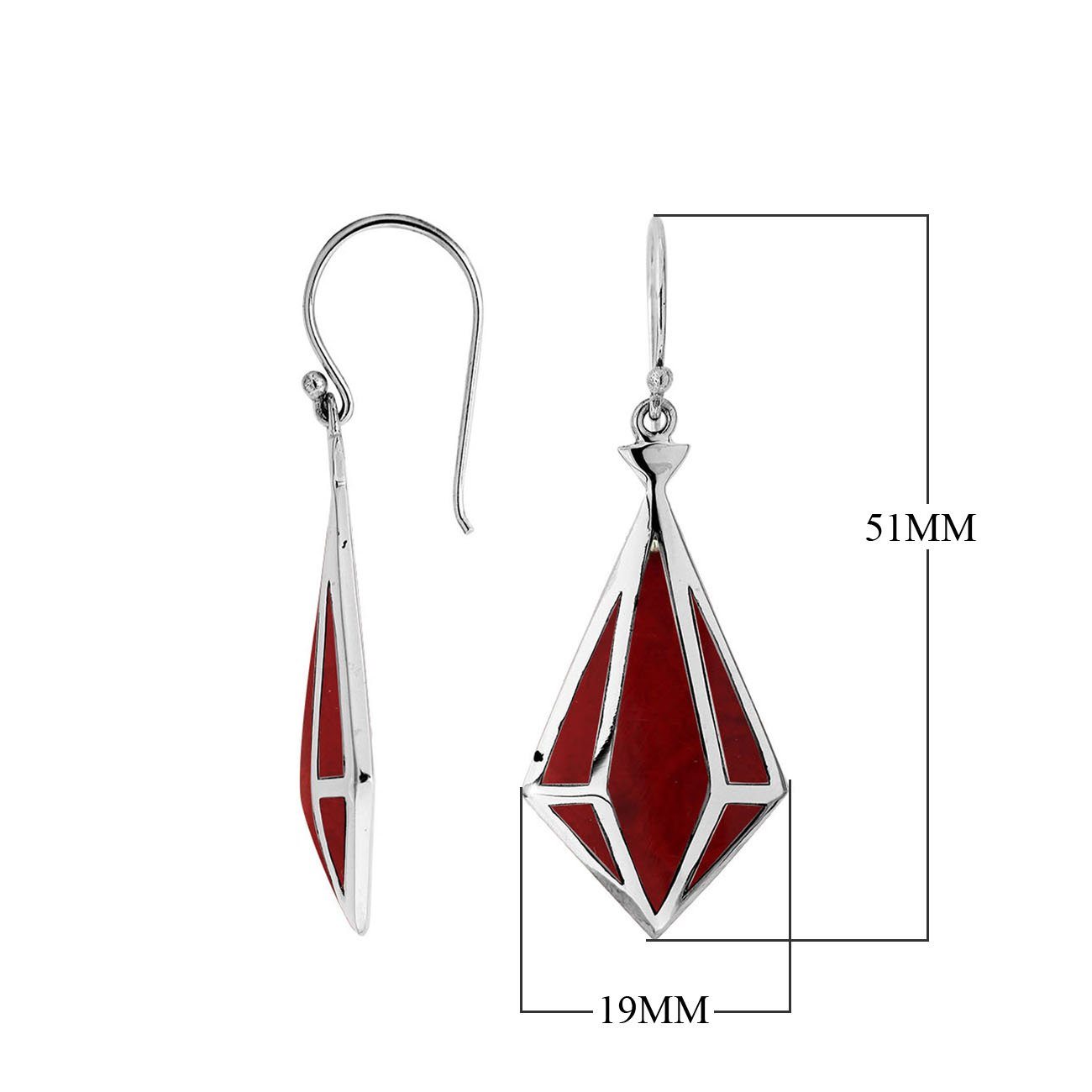 AE-6292-CR Sterling Silver Diamond Shape Earring With Coral Jewelry Bali Designs Inc 