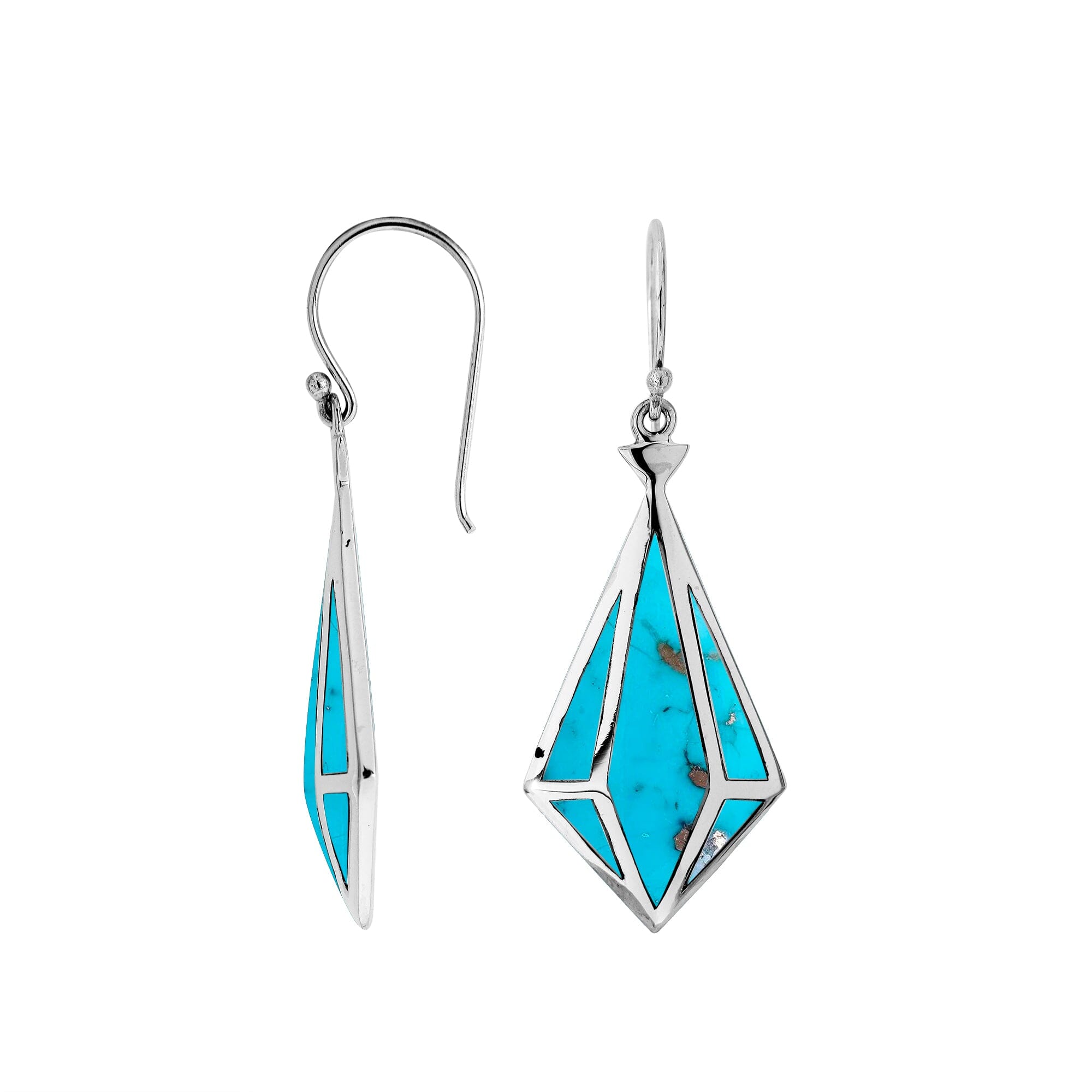 AE-6292-TQ Sterling Silver Diamond Shape Earring With Turquoise Jewelry Bali Designs Inc 