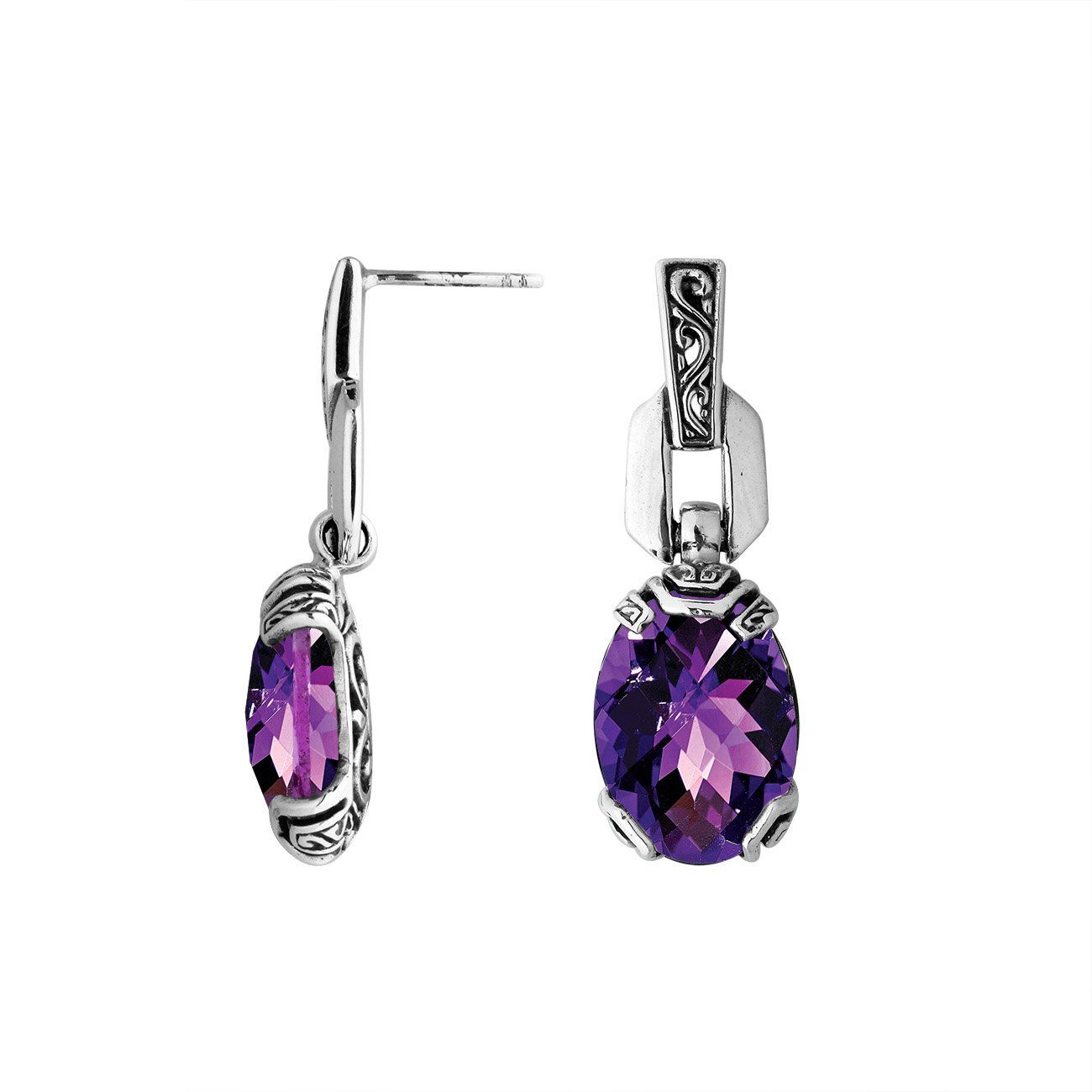 AE-6293-AM Sterling Silver Earring With Amethyst Q. Jewelry Bali Designs Inc 