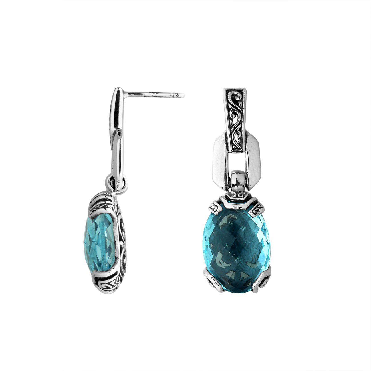 AE-6293-BT Sterling Silver Earring With Blue Topaz Q. Jewelry Bali Designs Inc 