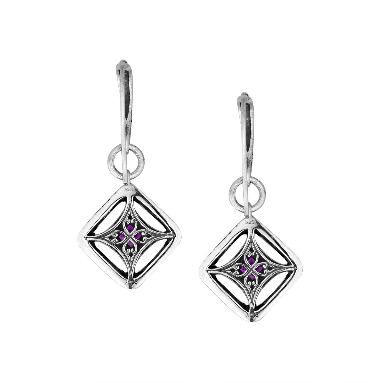 AE-6298-AM Sterling Silver Cushion Shape Earring With Amethyst Jewelry Bali Designs Inc 