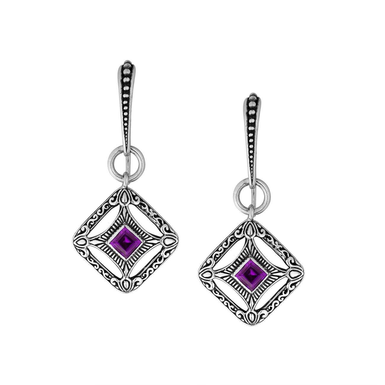 AE-6298-AM Sterling Silver Cushion Shape Earring With Amethyst Jewelry Bali Designs Inc 