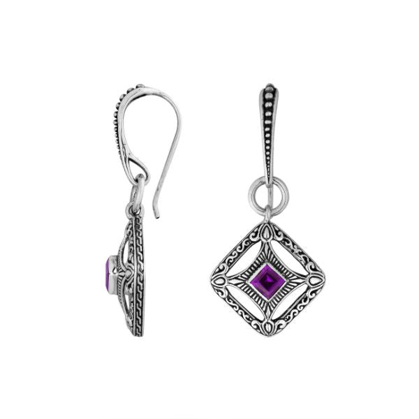 AE-6298-AM Sterling Silver Cushion Shape Earring With Amethyst Jewelry Bali Designs Inc 