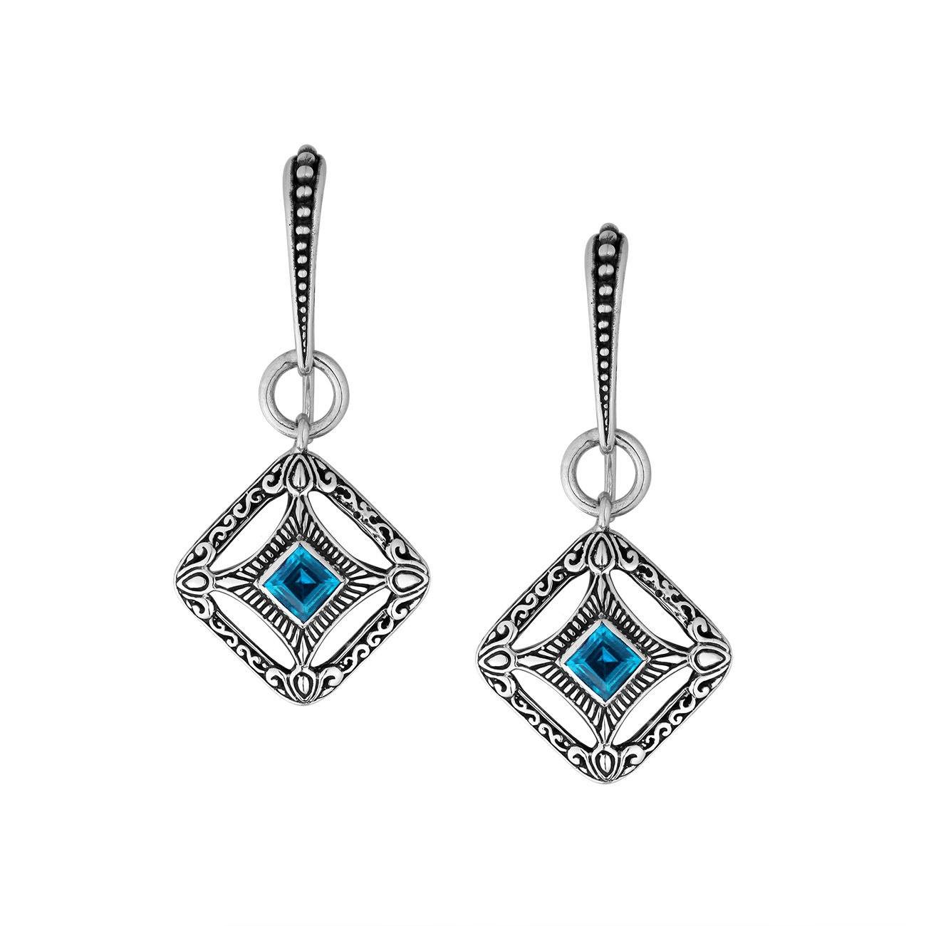 AE-6298-BT Sterling Silver Cushion Shape Earring With Blue Topaz Jewelry Bali Designs Inc 