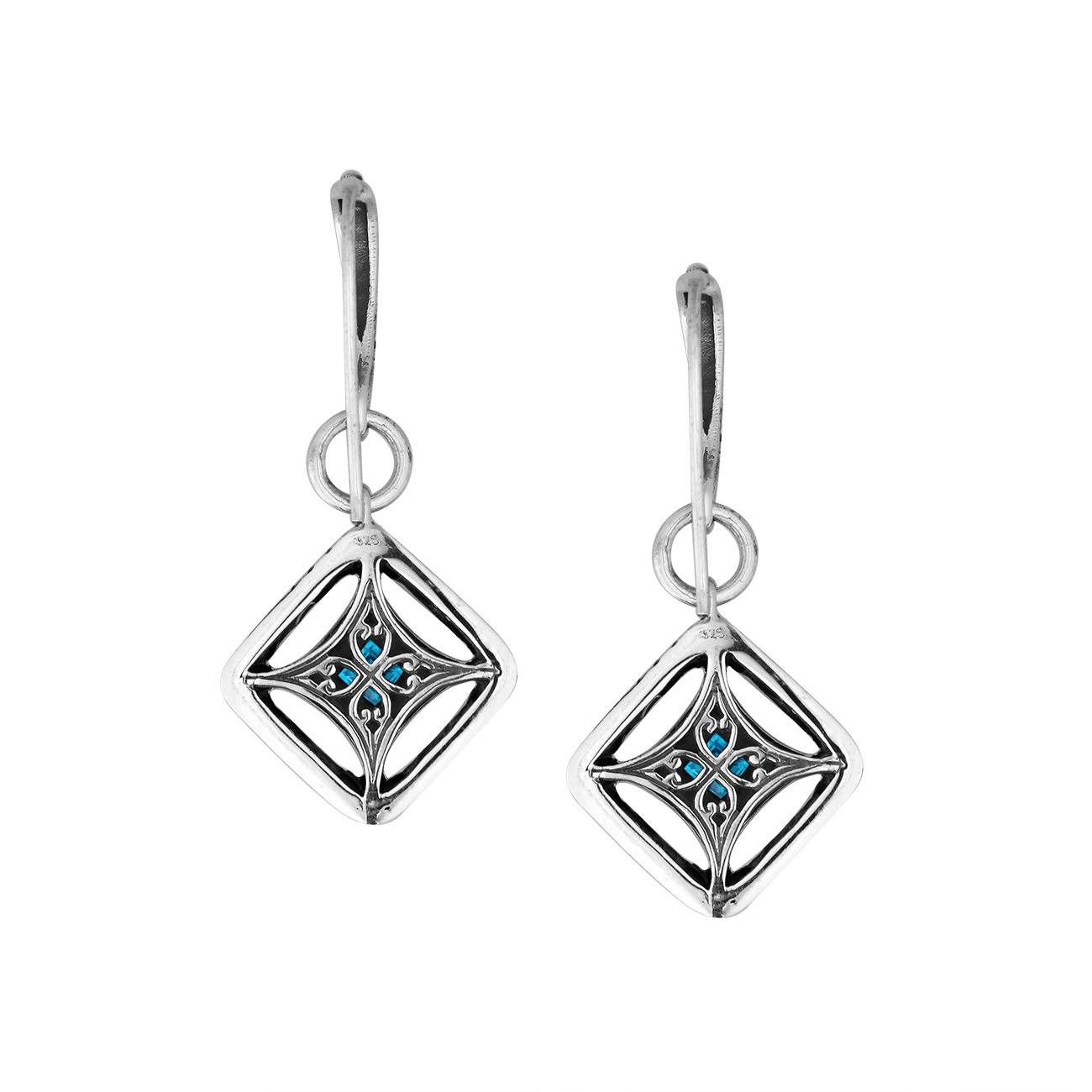 AE-6298-BT Sterling Silver Cushion Shape Earring With Blue Topaz Jewelry Bali Designs Inc 