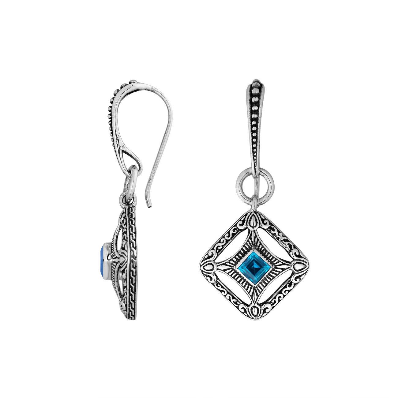 AE-6298-BT Sterling Silver Cushion Shape Earring With Blue Topaz Jewelry Bali Designs Inc 