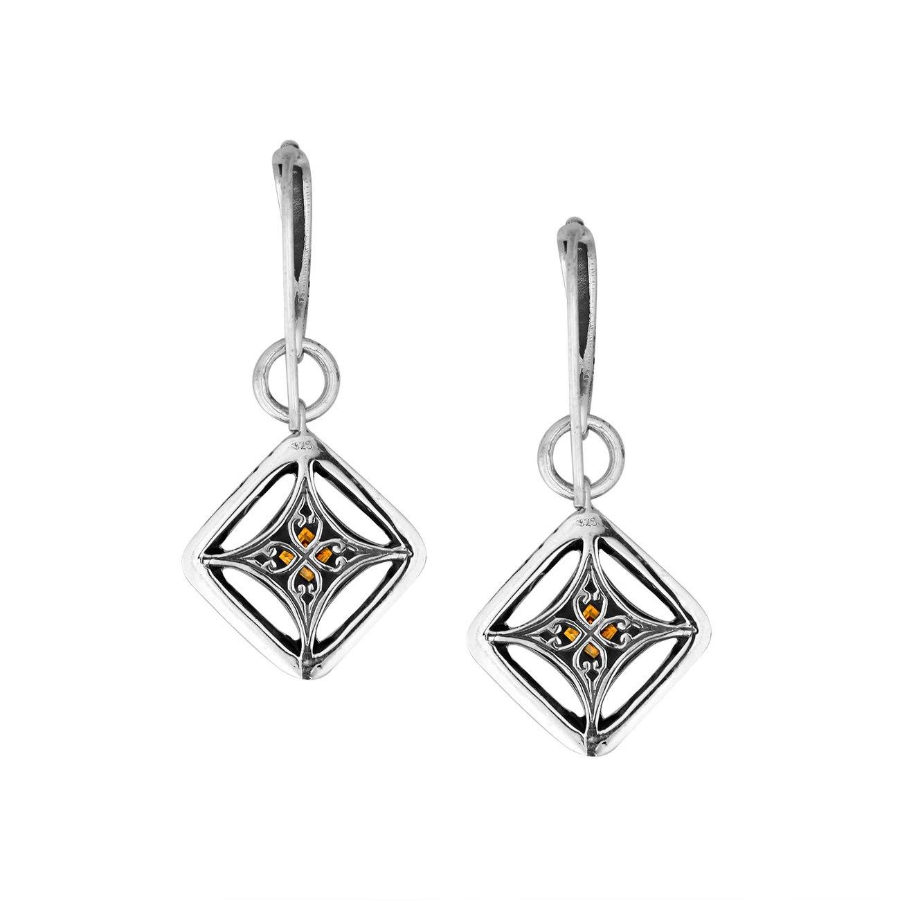 AE-6298-CT Sterling Silver Cushion Shape Earring With Citrine Jewelry Bali Designs Inc 