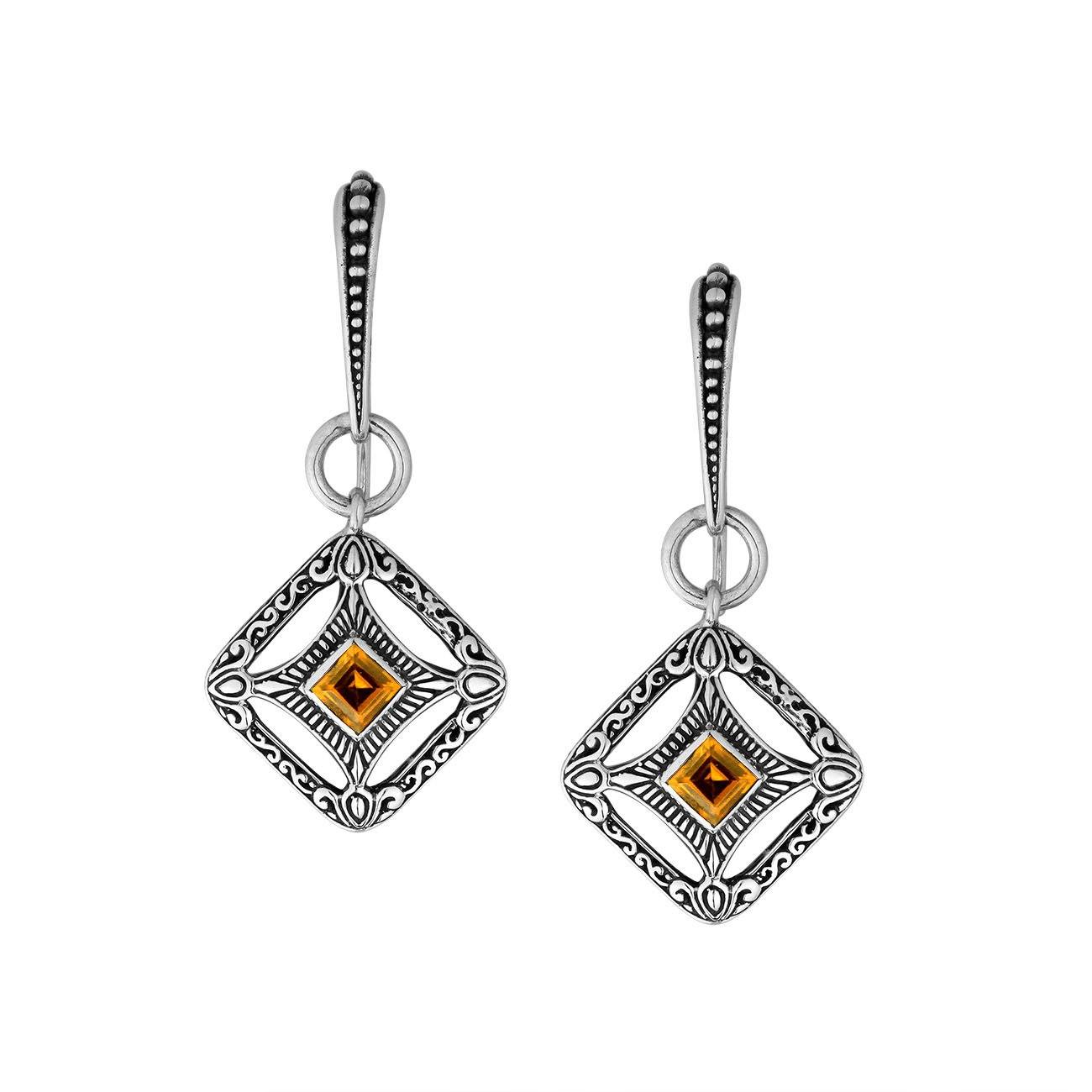 AE-6298-CT Sterling Silver Cushion Shape Earring With Citrine Jewelry Bali Designs Inc 