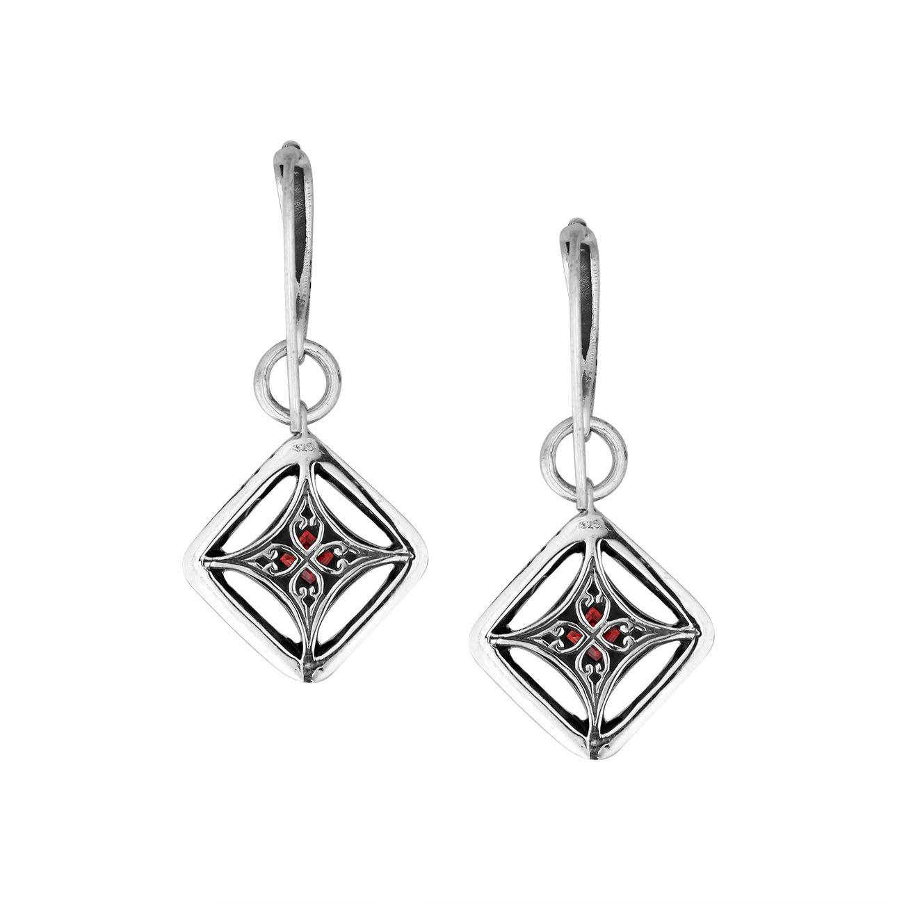 AE-6298-GA Sterling Silver Cushion Shape Earring With Garnet Jewelry Bali Designs Inc 