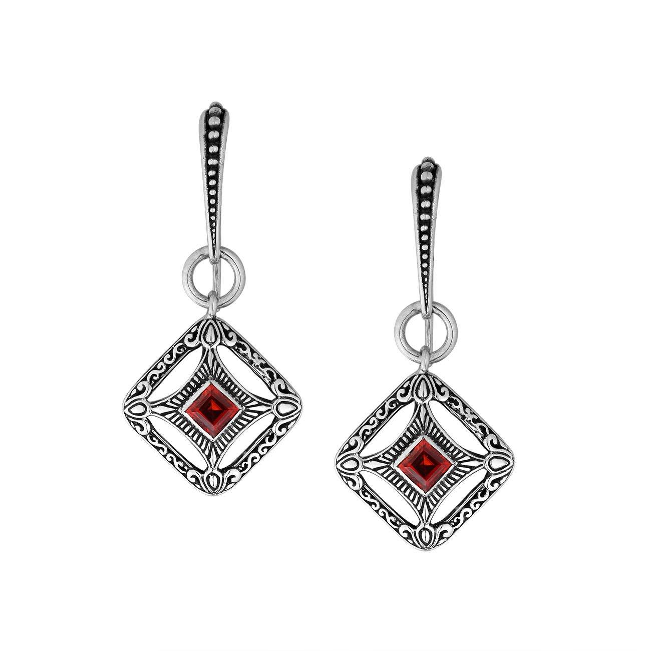 AE-6298-GA Sterling Silver Cushion Shape Earring With Garnet Jewelry Bali Designs Inc 