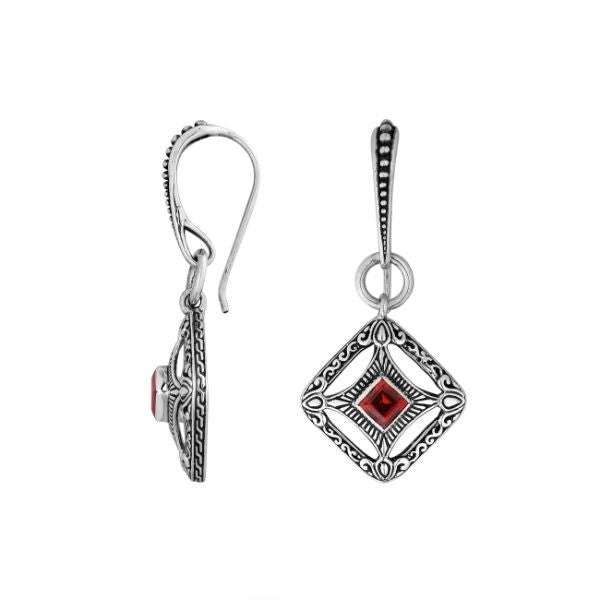 AE-6298-GA Sterling Silver Cushion Shape Earring With Garnet Jewelry Bali Designs Inc 