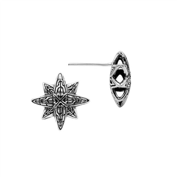 AE-6299-S Sterling Silver Delightful charming Compass Shape Earring With Plain Silver Jewelry Bali Designs Inc 