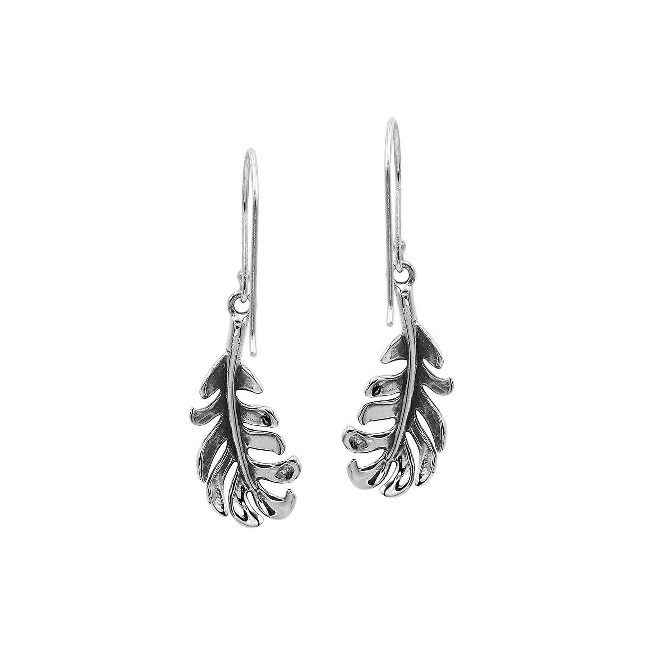 AE-6302-S Sterling Silver Beautiful Simple Designer Feather Earring With Plain Silver Jewelry Bali Designs Inc 