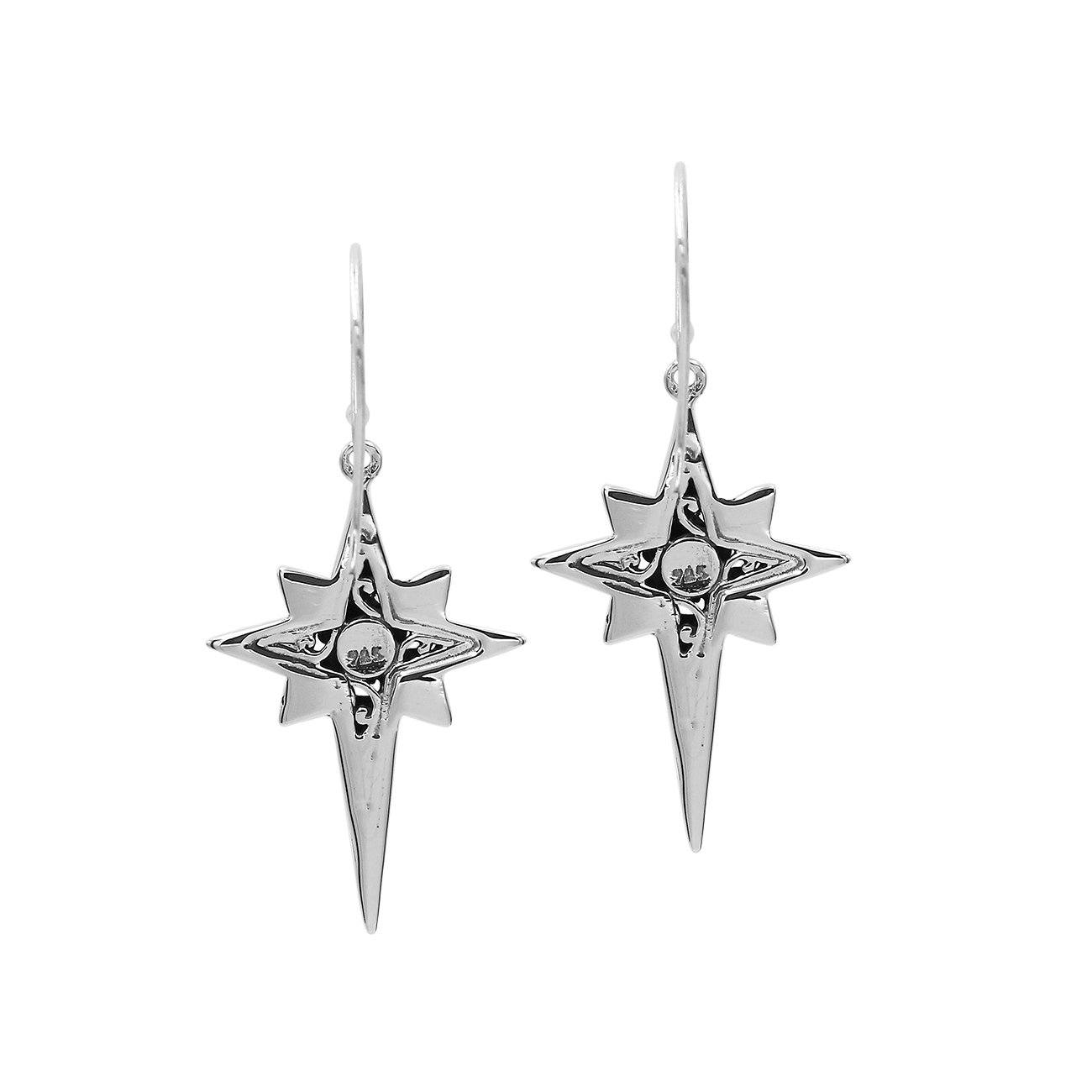 AE-6304-S Sterling Silver Delightful charming Compass Shape Earring With Plain Silver Jewelry Bali Designs Inc 