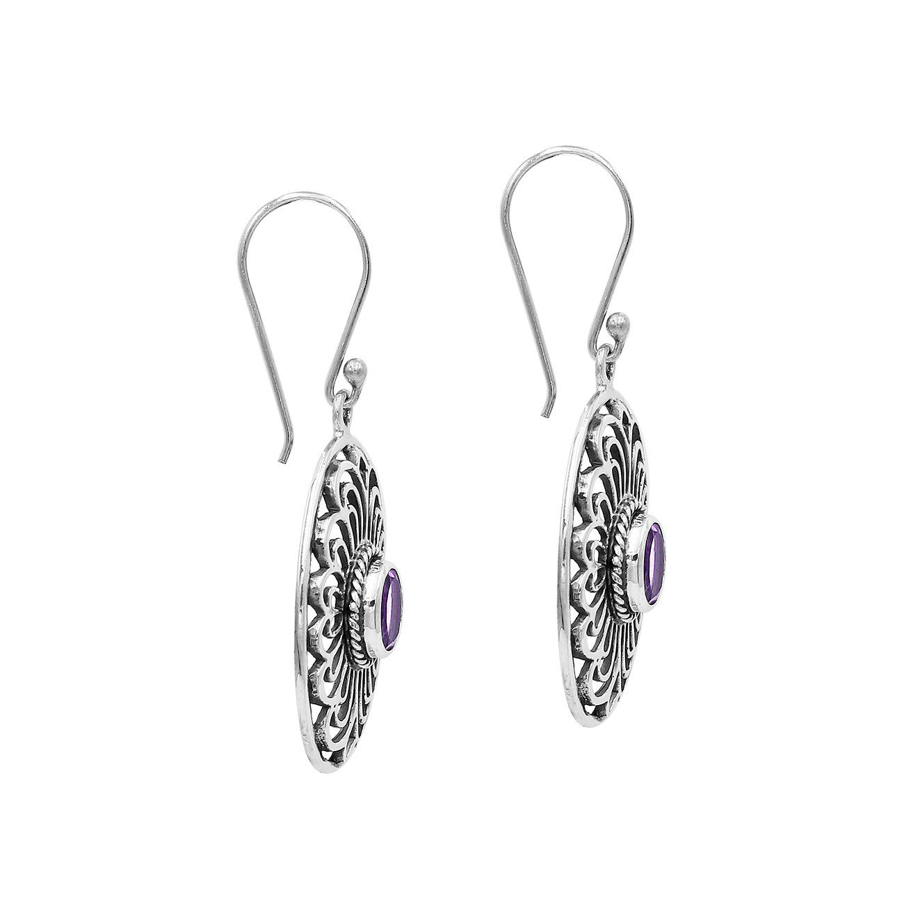 AE-6306-AM Sterling Silver Oval Shape Designer Earring With Amethyst Jewelry Bali Designs Inc 