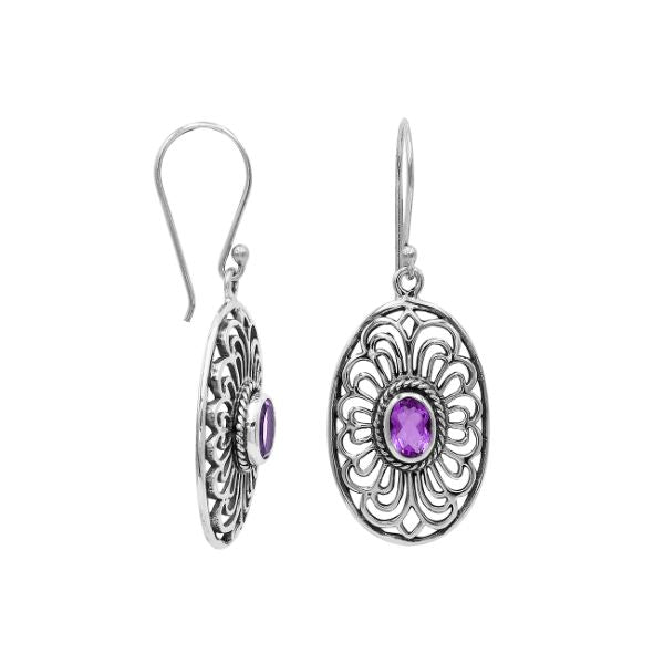 AE-6306-AM Sterling Silver Oval Shape Designer Earring With Amethyst Jewelry Bali Designs Inc 