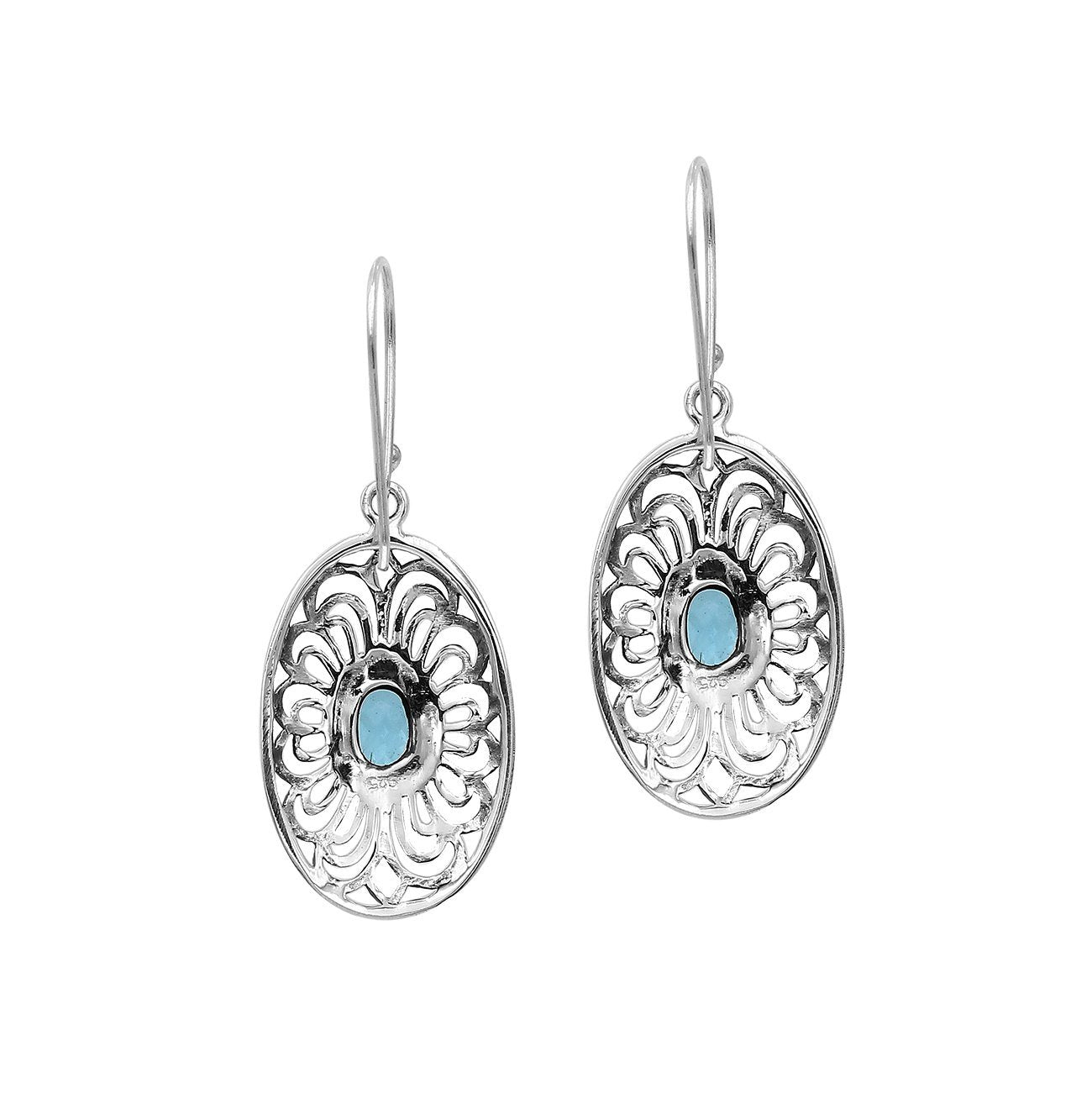 AE-6306-BT Sterling Silver Oval Shape Designer Earring With Blue Topaz Jewelry Bali Designs Inc 