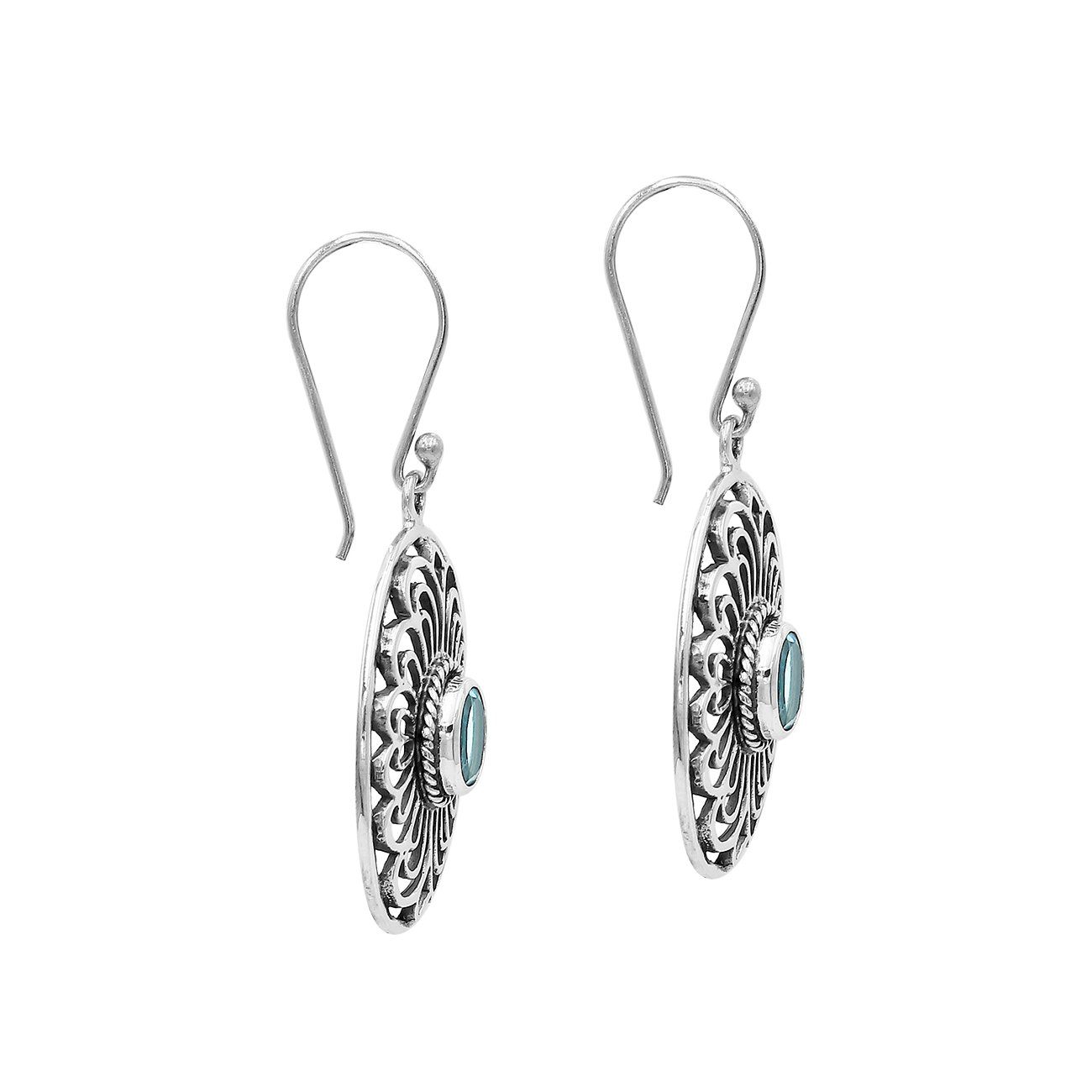 AE-6306-BT Sterling Silver Oval Shape Designer Earring With Blue Topaz Jewelry Bali Designs Inc 