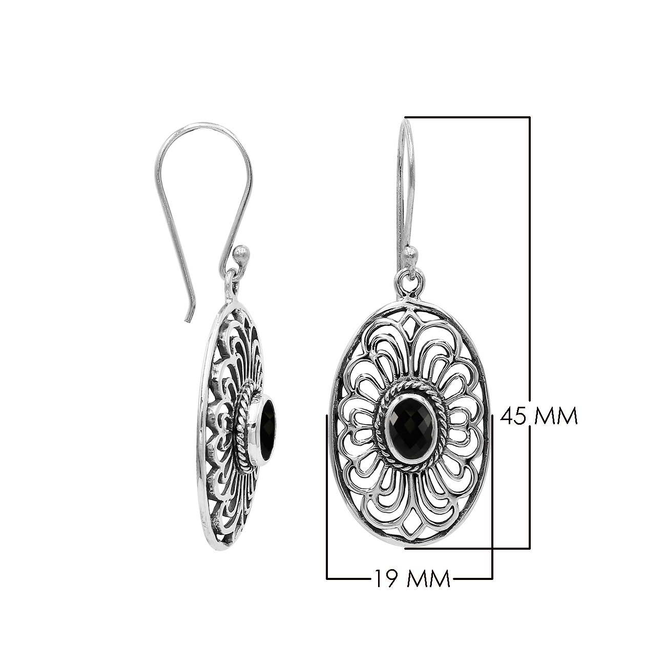 AE-6306-OX Sterling Silver Oval Shape Designer Earring With Black Onyx Jewelry Bali Designs Inc 
