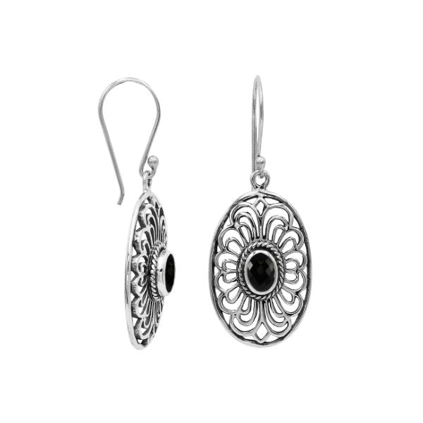 AE-6306-OX Sterling Silver Oval Shape Designer Earring With Black Onyx Jewelry Bali Designs Inc 