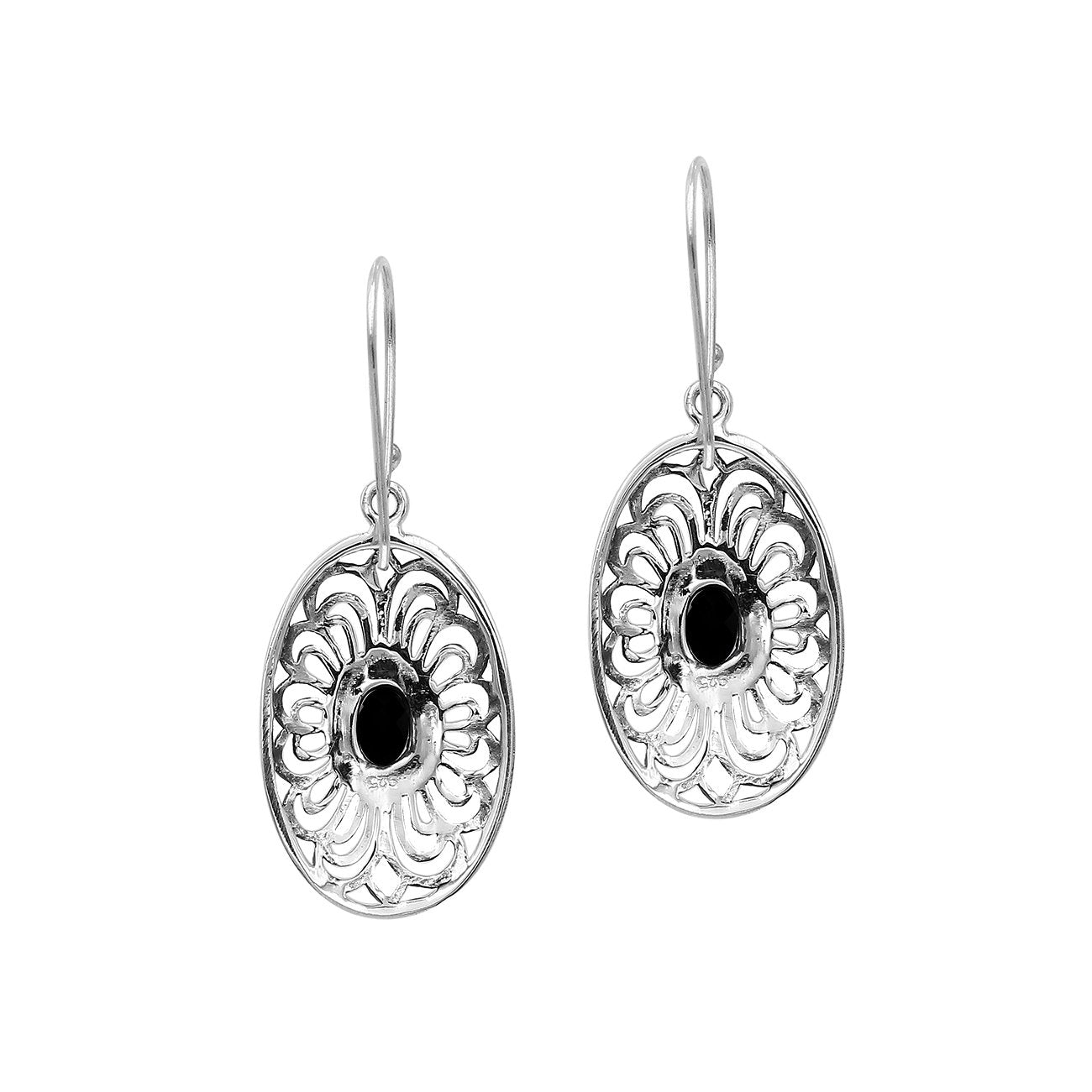 AE-6306-OX Sterling Silver Oval Shape Designer Earring With Black Onyx Jewelry Bali Designs Inc 