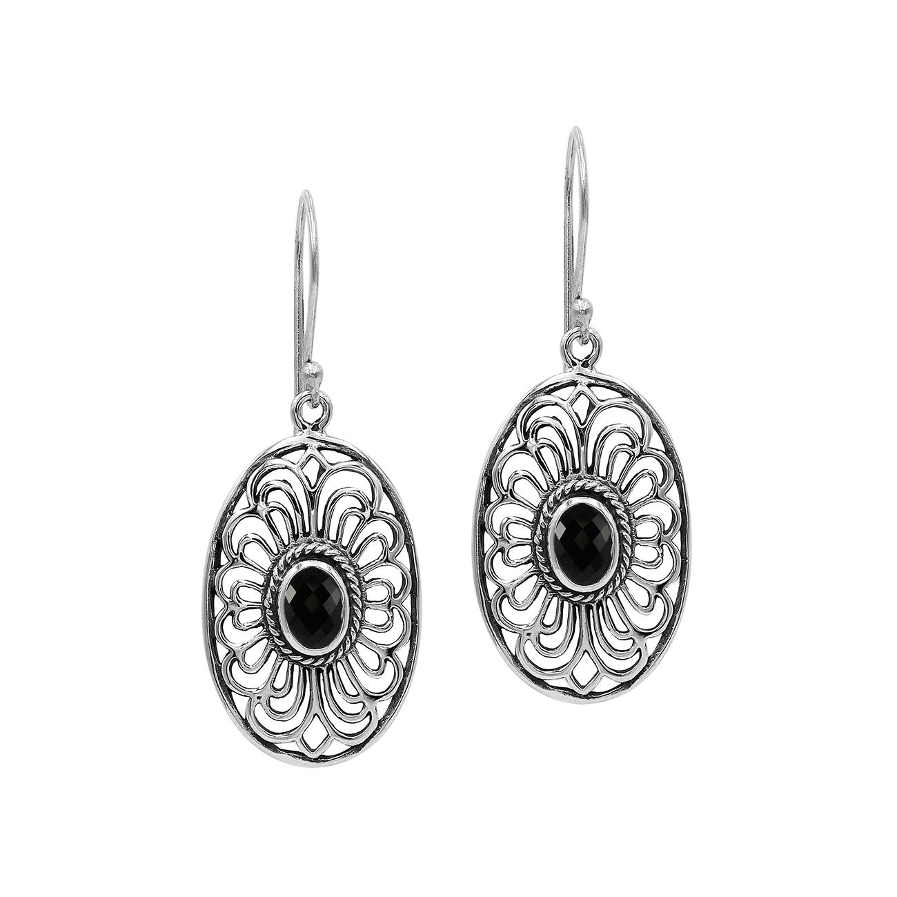 AE-6306-OX Sterling Silver Oval Shape Designer Earring With Black Onyx Jewelry Bali Designs Inc 
