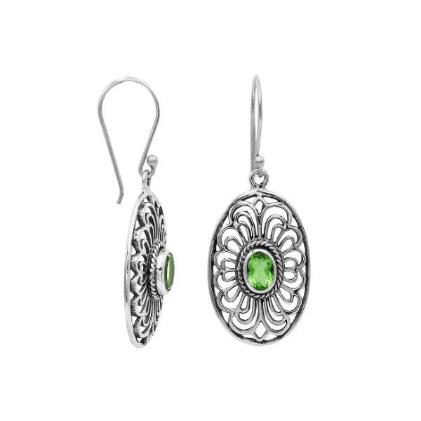 AE-6306-PR Sterling Silver Oval Shape Designer Earring With Peridot Jewelry Bali Designs Inc 