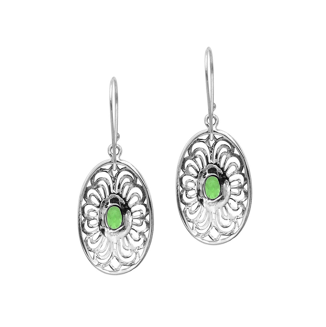 AE-6306-PR Sterling Silver Oval Shape Designer Earring With Peridot Jewelry Bali Designs Inc 