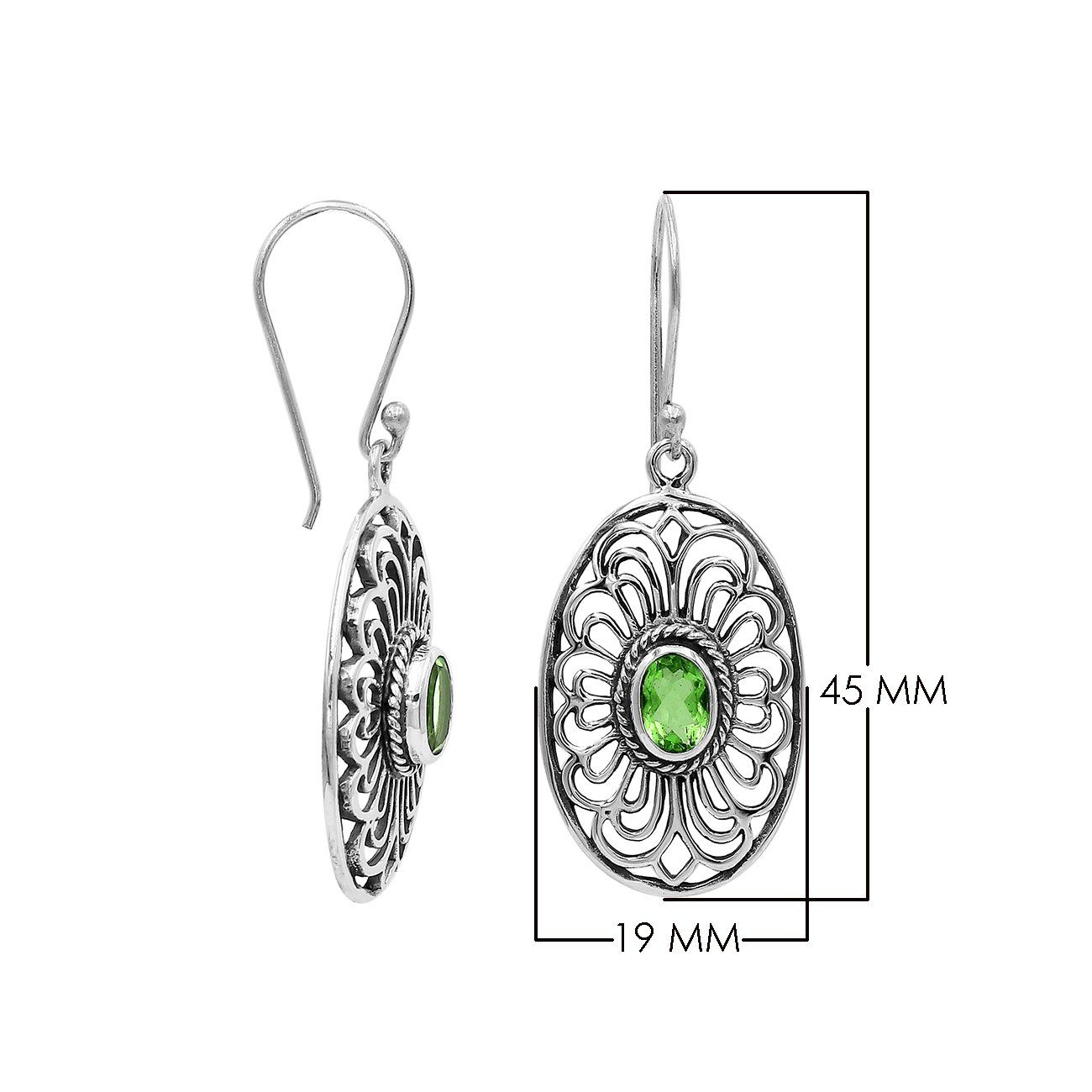 AE-6306-PR Sterling Silver Oval Shape Designer Earring With Peridot Jewelry Bali Designs Inc 