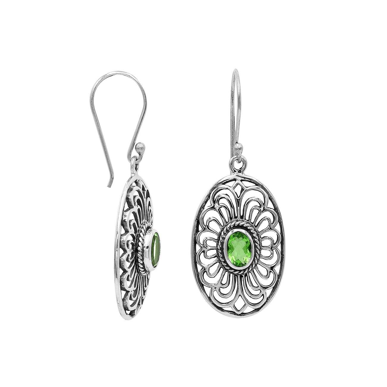 AE-6306-PR Sterling Silver Oval Shape Designer Earring With Peridot Jewelry Bali Designs Inc 
