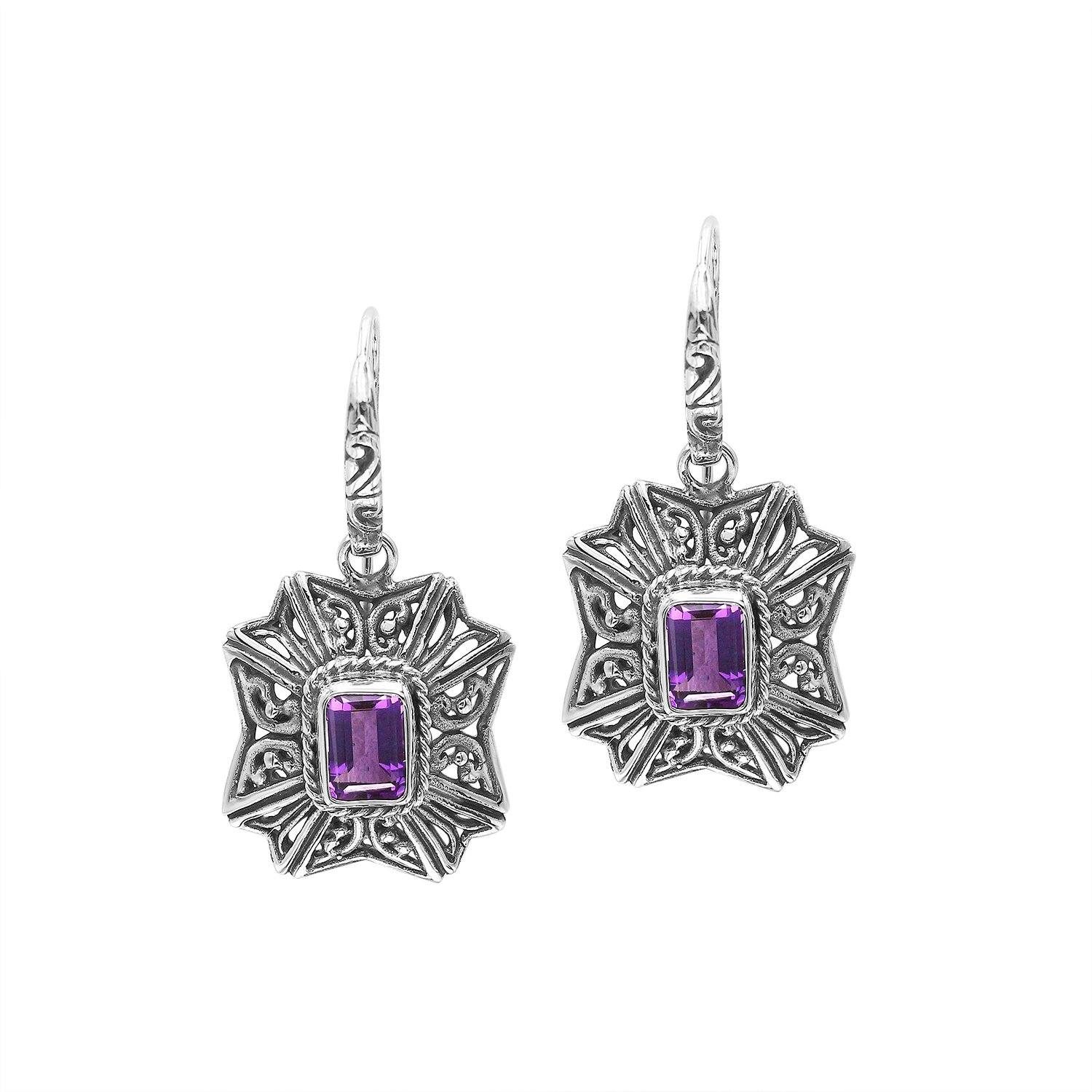 AE-6307-AM Sterling Silver Designer Earring With Amethyst Jewelry Bali Designs Inc 